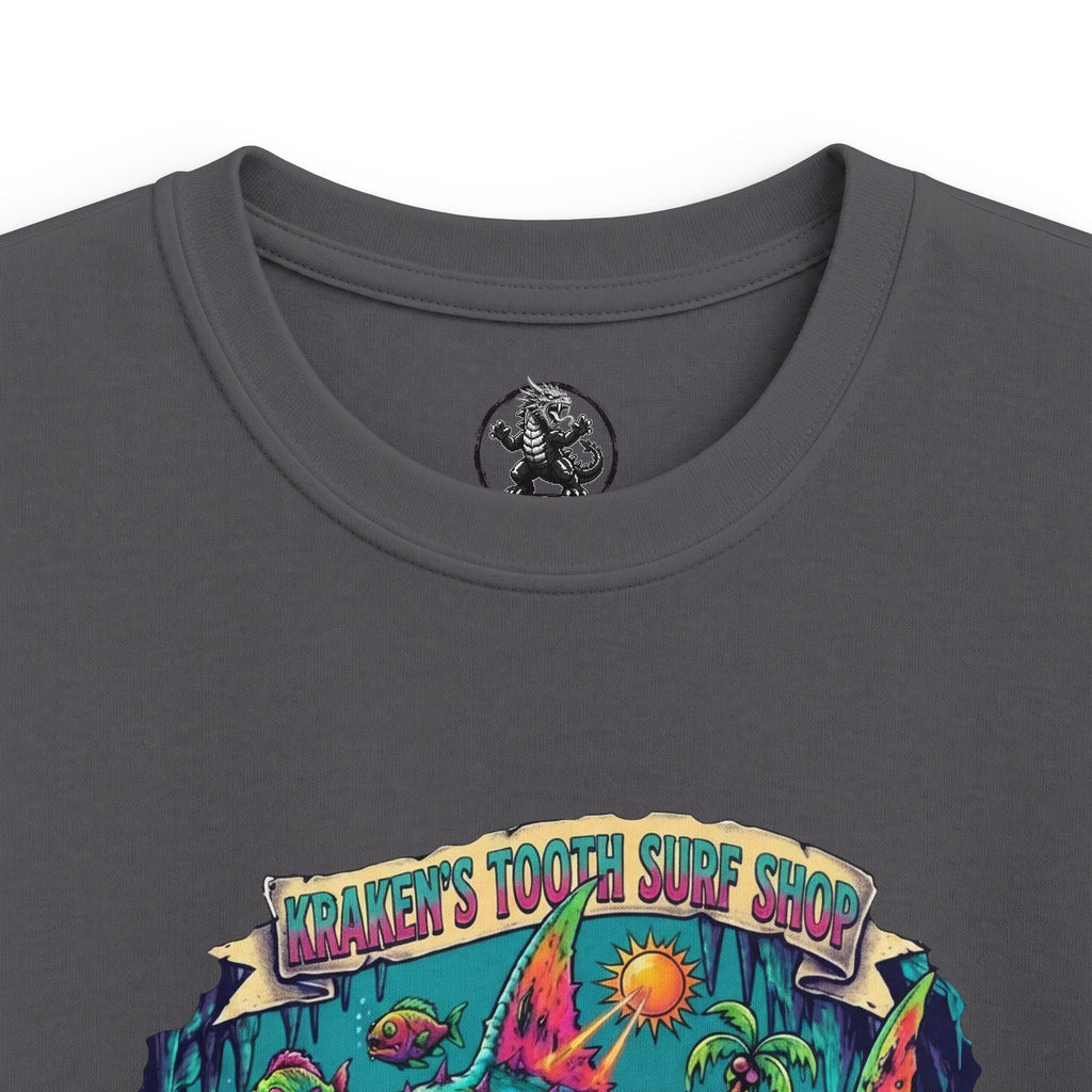 Tooth and Pixel- KID SIZE- 'Kraken's Surf Shop'— Neon Neo punk surf, Shark, Monster, endless fun.