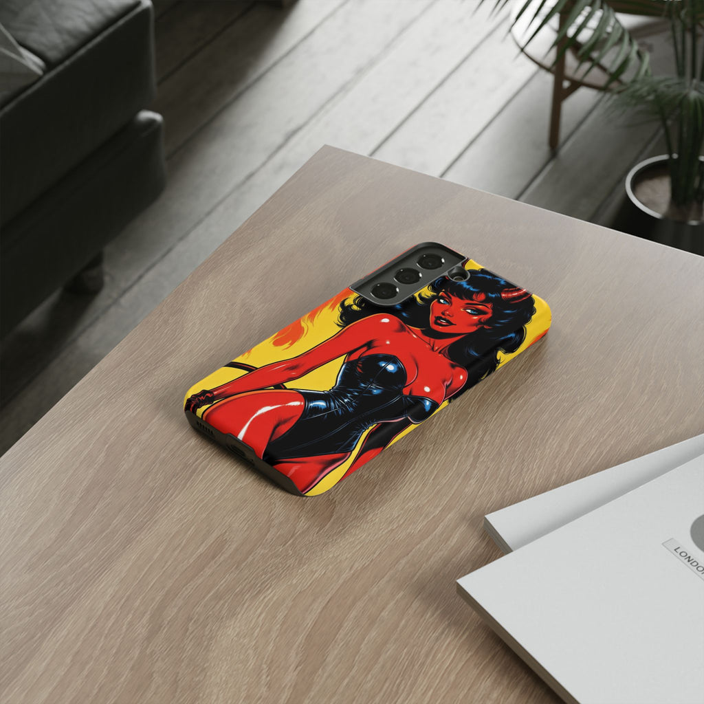 Devil Pin-Up Phone Case — Vintage Kitsch Flame Design