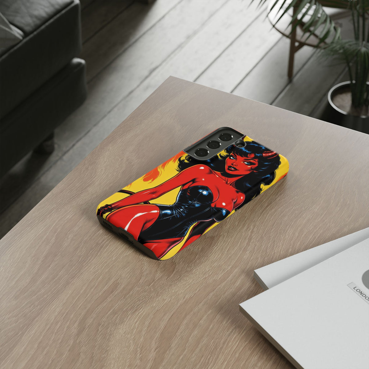 Devil Pin-Up Phone Case — Vintage Kitsch Flame Design