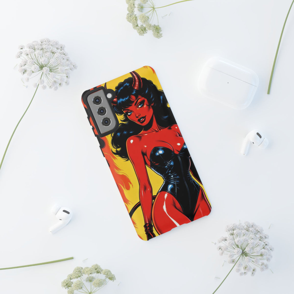 Devil Pin-Up Phone Case — Vintage Kitsch Flame Design