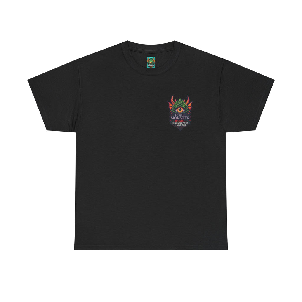 Gangland Vampire with Pixel Monster pocket logo T‑Shirt — Retro Gothic Vampire Streetwear Tee