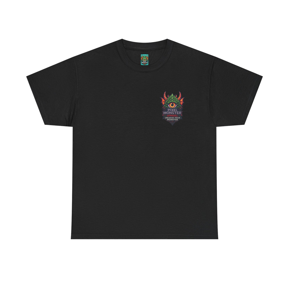 Gangland Vampire with Pixel Monster pocket logo T‑Shirt — Retro Gothic Vampire Streetwear Tee