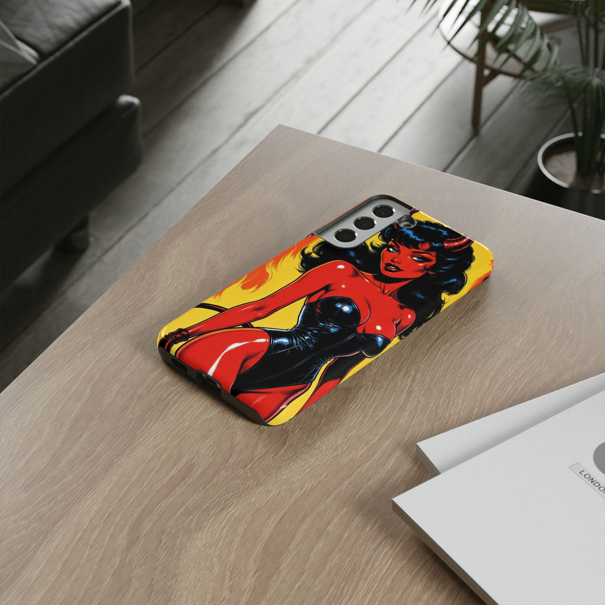 Devil Pin-Up Phone Case — Vintage Kitsch Flame Design