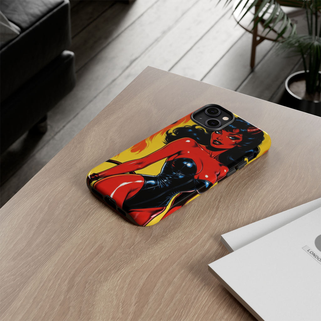 Devil Pin-Up Phone Case — Vintage Kitsch Flame Design