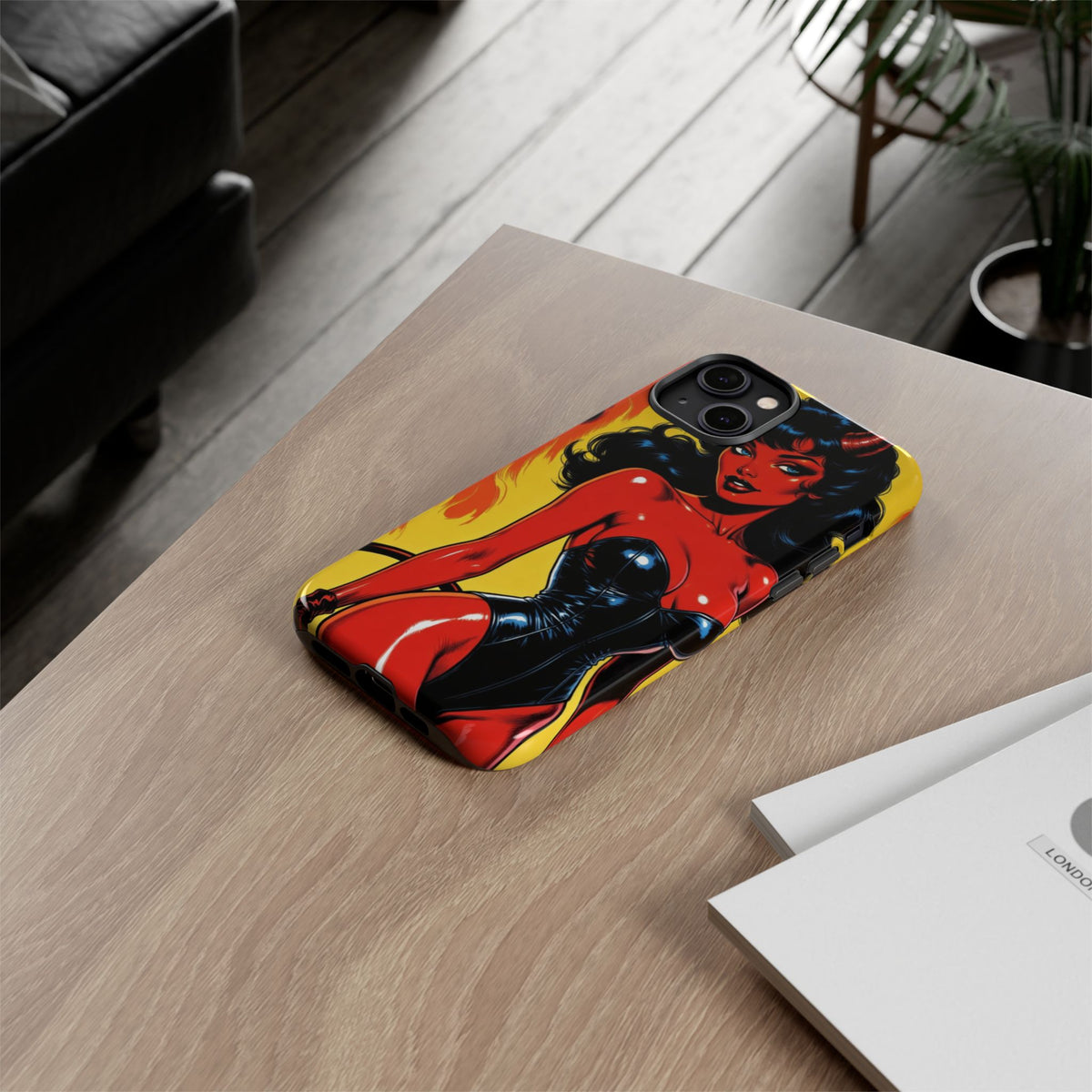 Devil Pin-Up Phone Case — Vintage Kitsch Flame Design