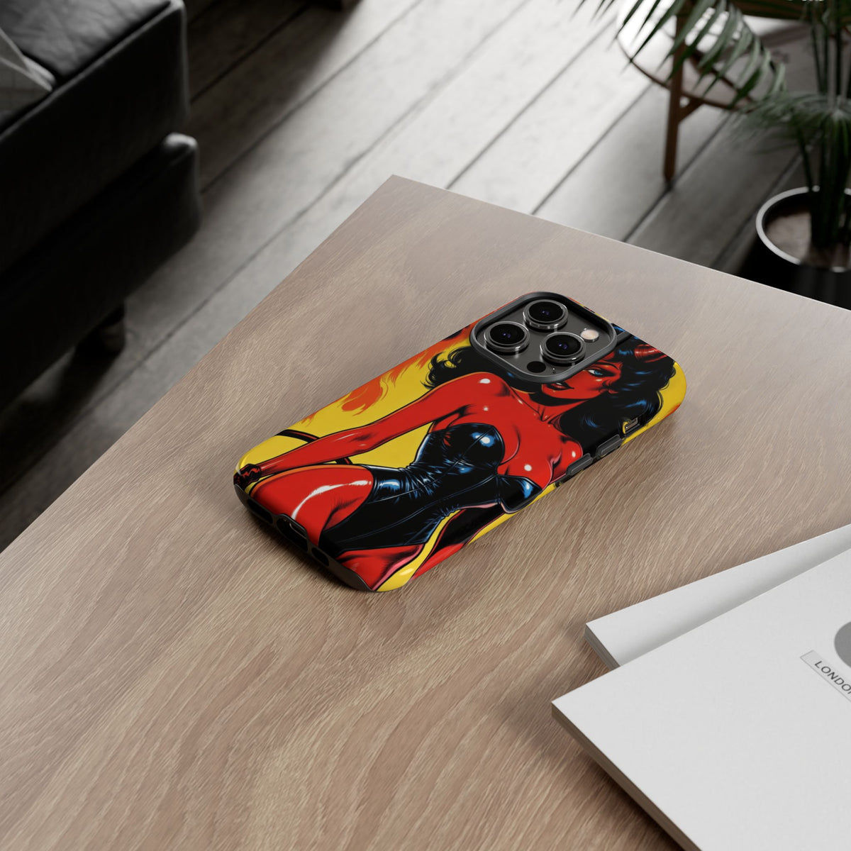 Devil Pin-Up Phone Case — Vintage Kitsch Flame Design