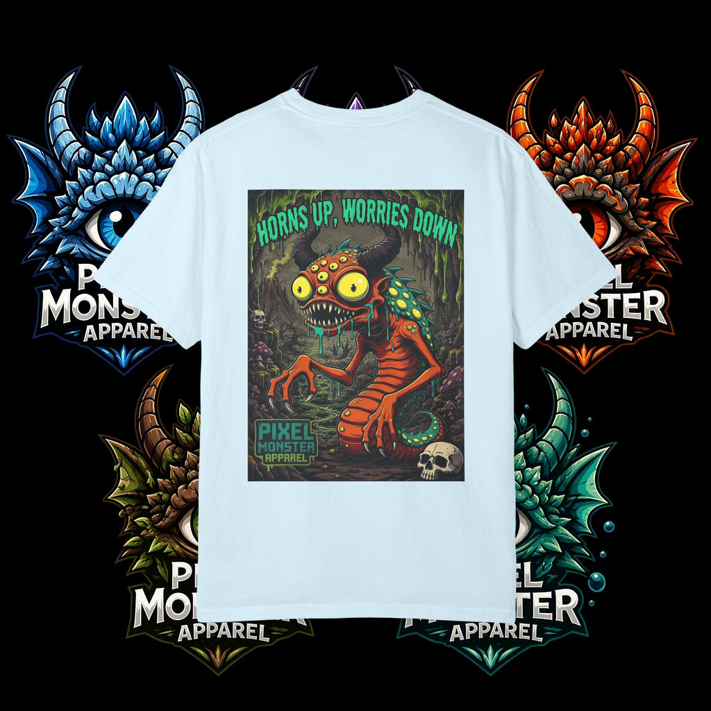 Tooth and Pixel- . "Horns Up, Worries Down" T-Shirt. Wear it to the office BBQ we dare ya!