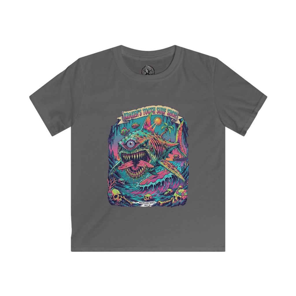 Tooth and Pixel- KID SIZE- 'Kraken's Surf Shop'— Neon Neo punk surf, Shark, Monster, endless fun.