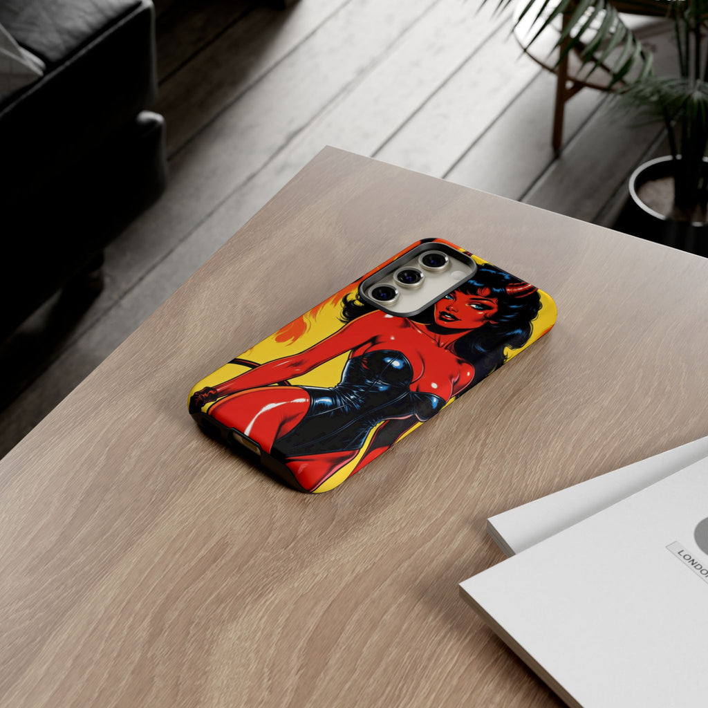 Devil Pin-Up Phone Case — Vintage Kitsch Flame Design
