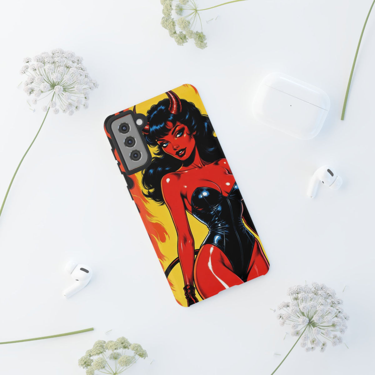 Devil Pin-Up Phone Case — Vintage Kitsch Flame Design
