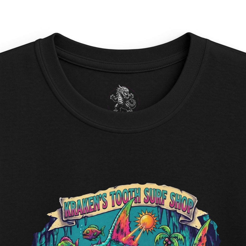 Tooth and Pixel- KID SIZE- 'Kraken's Surf Shop'— Neon Neo punk surf, Shark, Monster, endless fun.