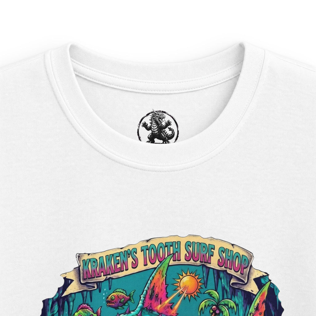 Tooth and Pixel- KID SIZE- 'Kraken's Surf Shop'— Neon Neo punk surf, Shark, Monster, endless fun.