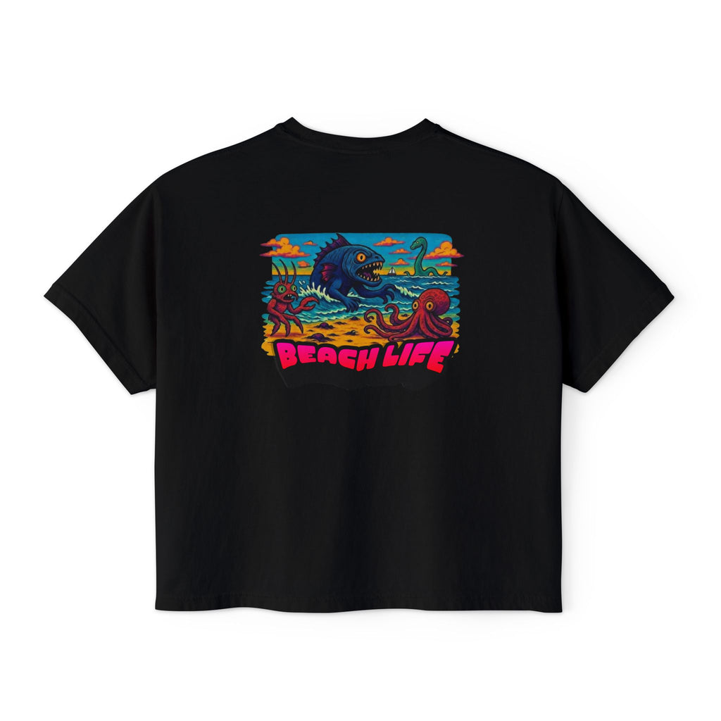 T&P- Whimsical Beach Life Women's Boxy Tee — Funny Scary Sea Creatures Vacation Shirt