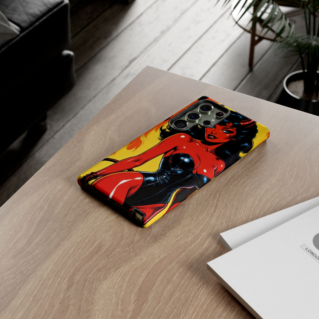 Devil Pin-Up Phone Case — Vintage Kitsch Flame Design
