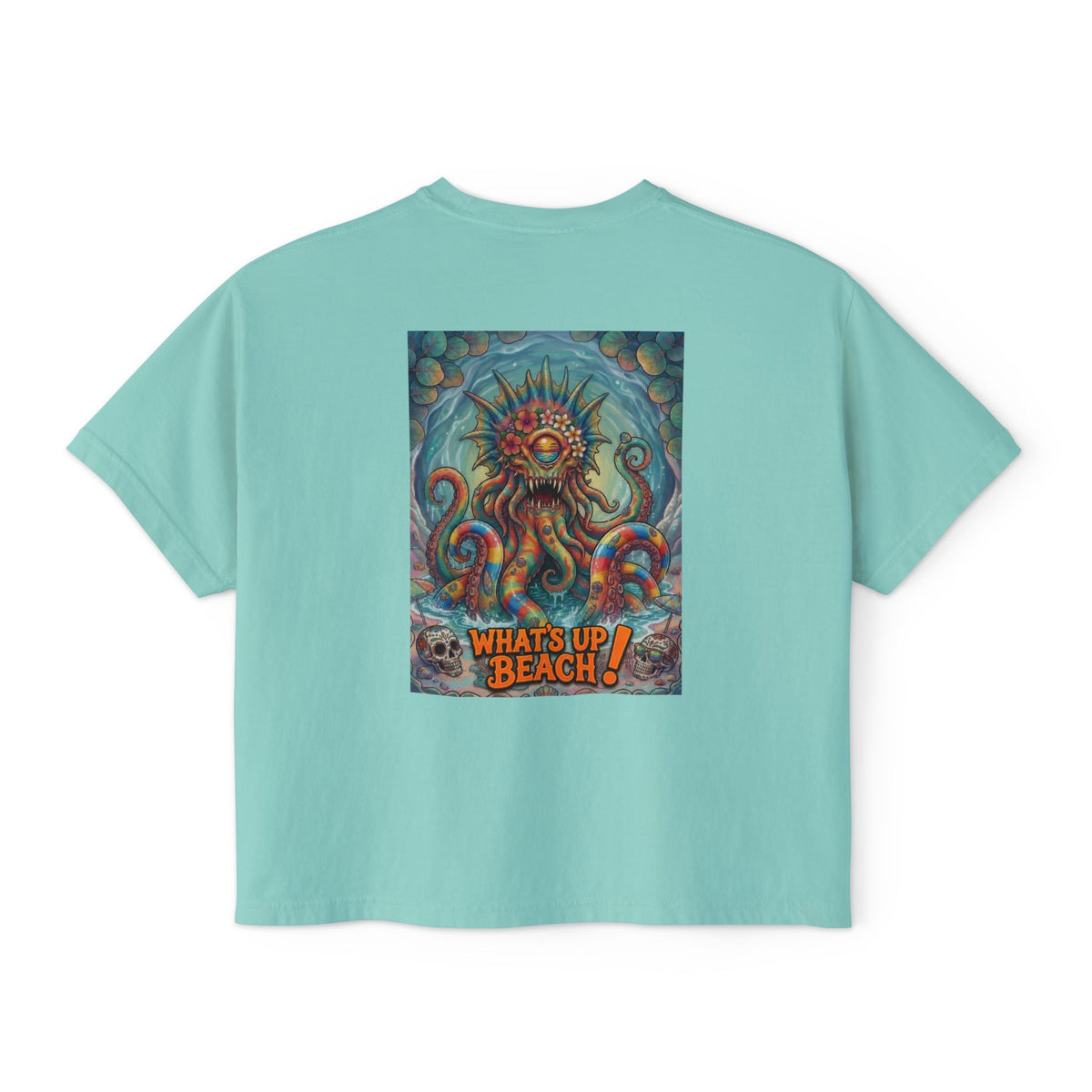Tooth and Pixel - Beach Cthulhu T-Shirt — "What's Up Beach!" Graphic boxy Tee-Party joke, Hilarious