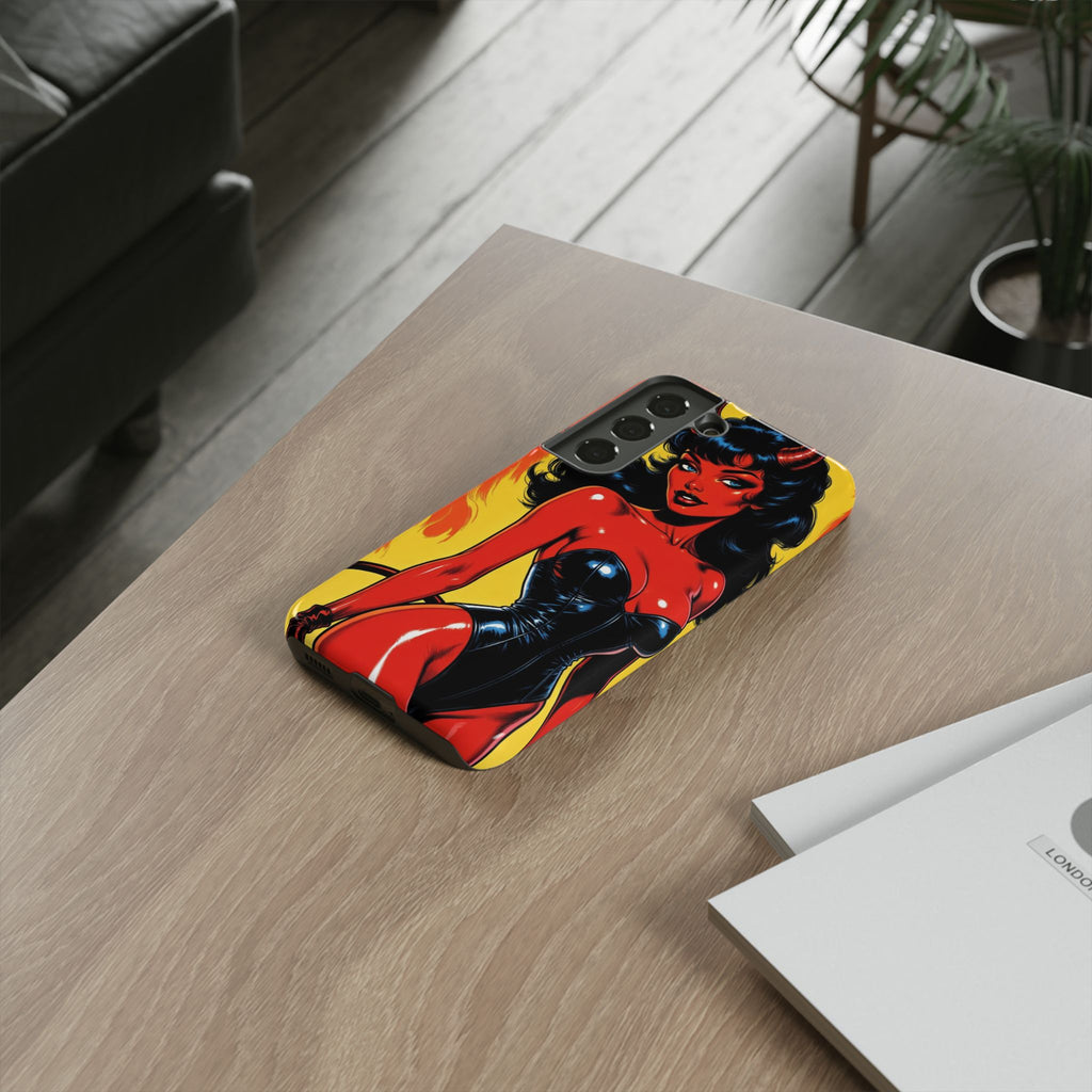 Devil Pin-Up Phone Case — Vintage Kitsch Flame Design