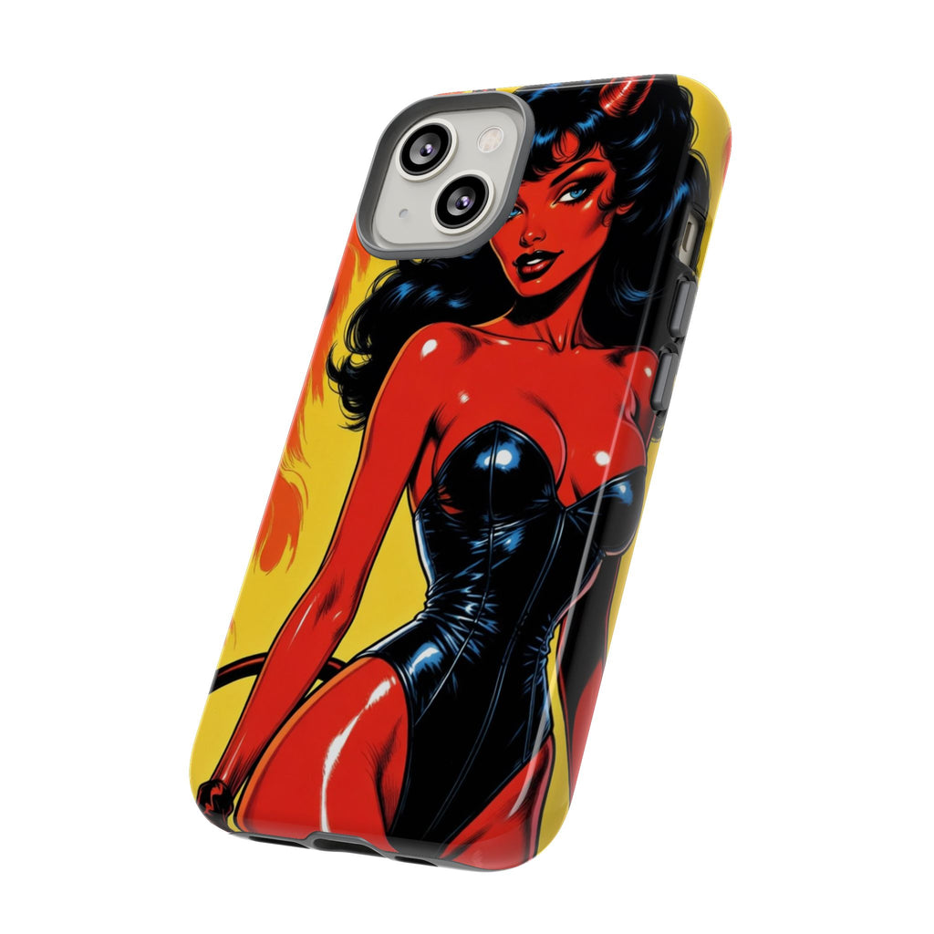 Devil Pin-Up Phone Case — Vintage Kitsch Flame Design