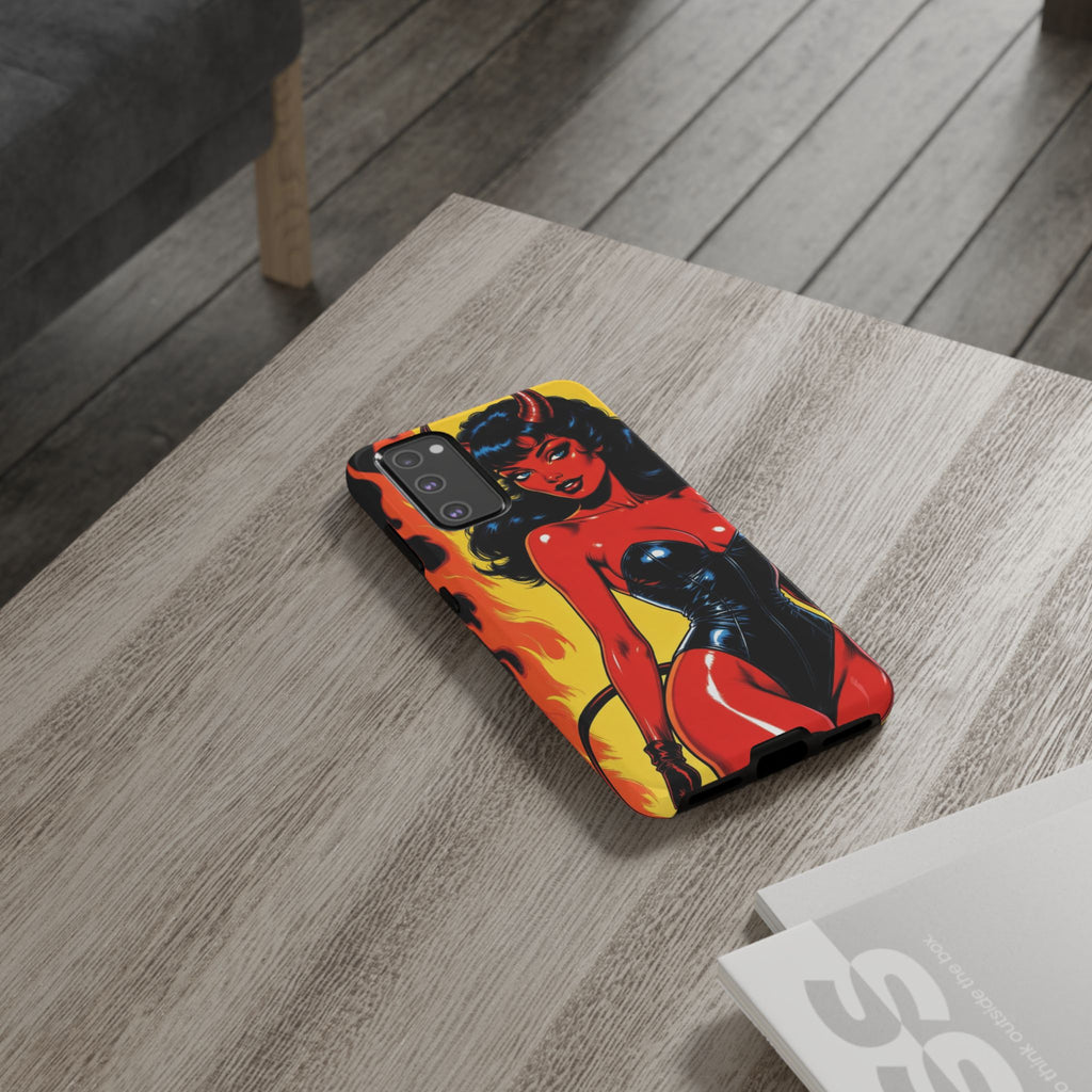 Devil Pin-Up Phone Case — Vintage Kitsch Flame Design