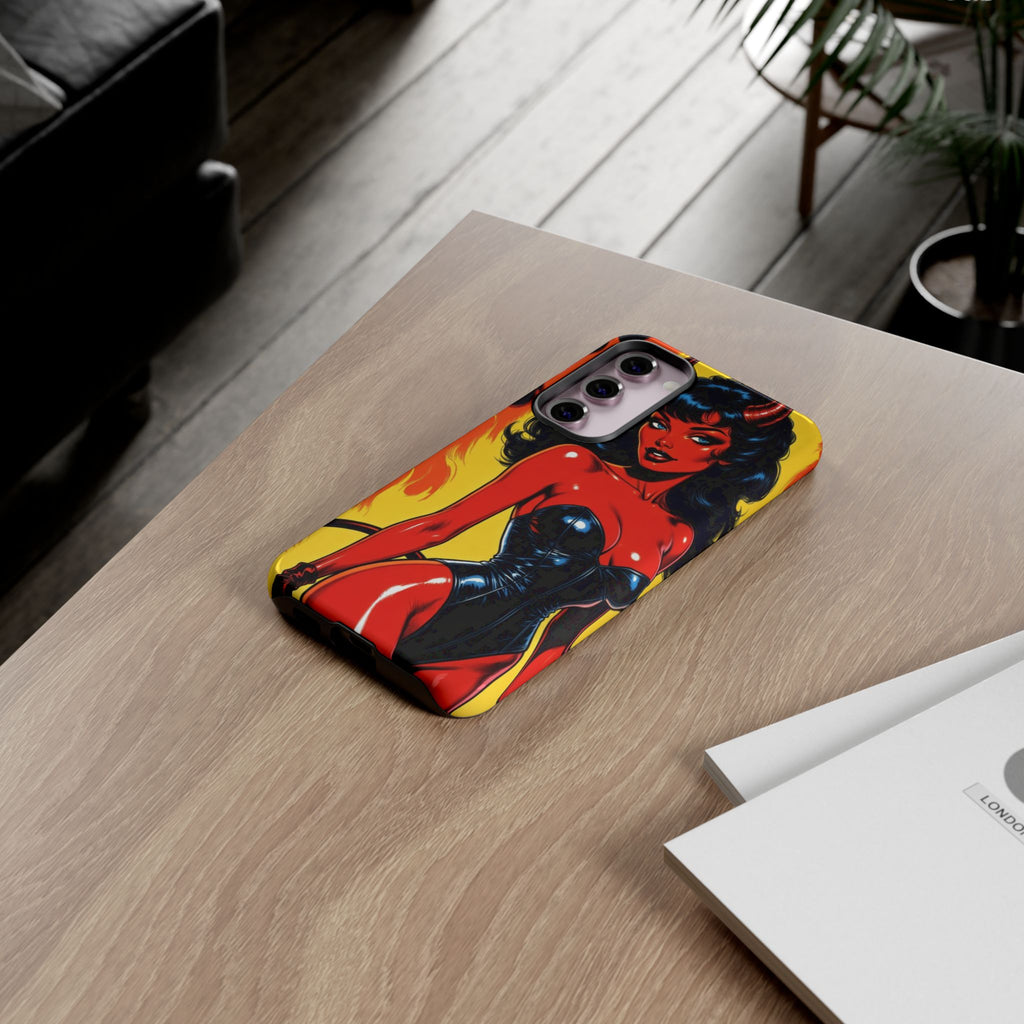 Devil Pin-Up Phone Case — Vintage Kitsch Flame Design