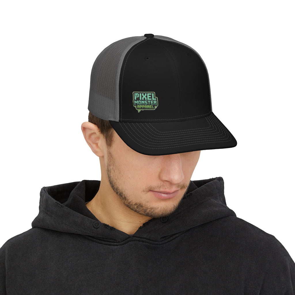Pixel Monster Trucker Cap – Retro Gaming Snapback Hat