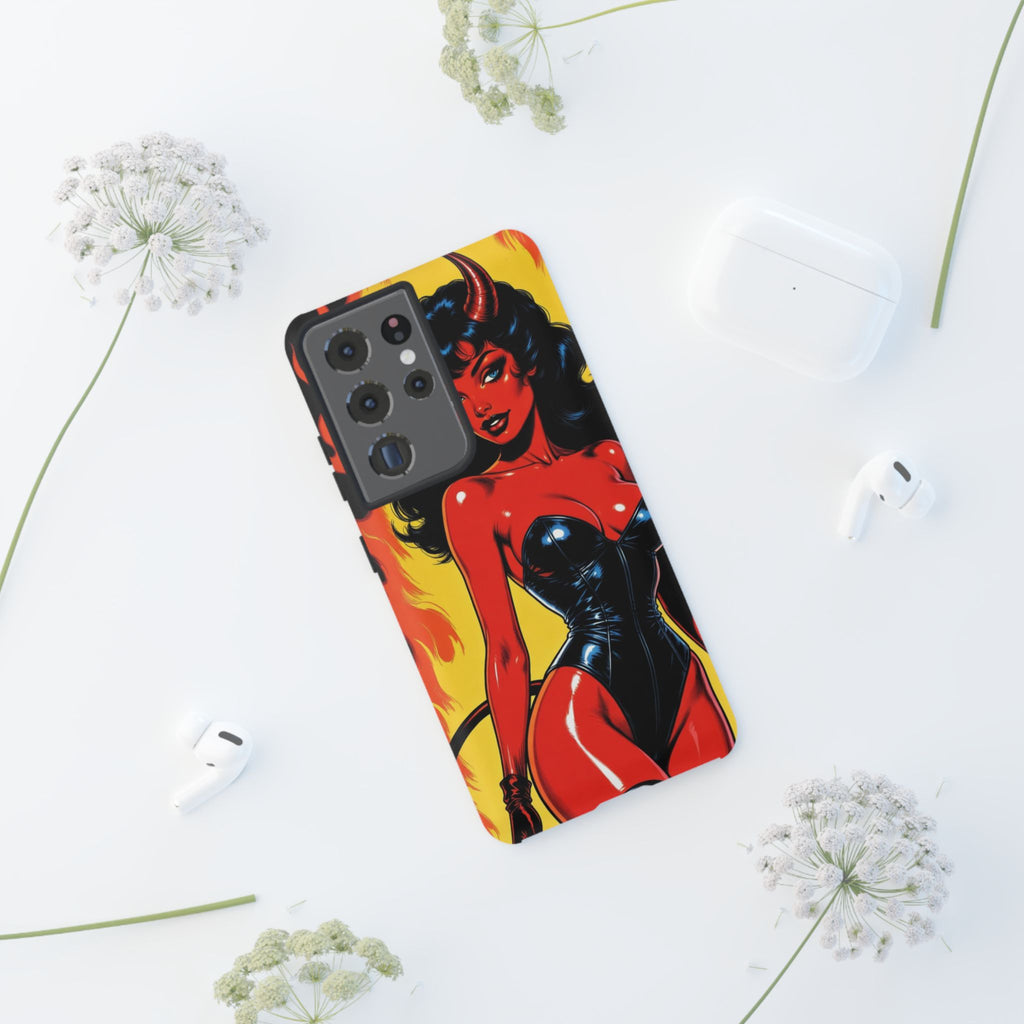 Devil Pin-Up Phone Case — Vintage Kitsch Flame Design