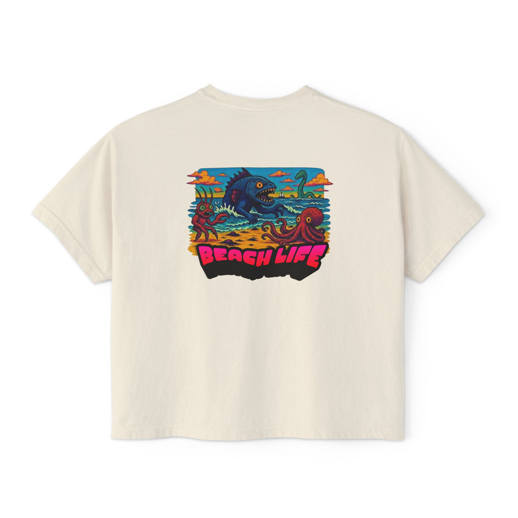 T&P- Whimsical Beach Life Women's Boxy Tee — Funny Scary Sea Creatures Vacation Shirt