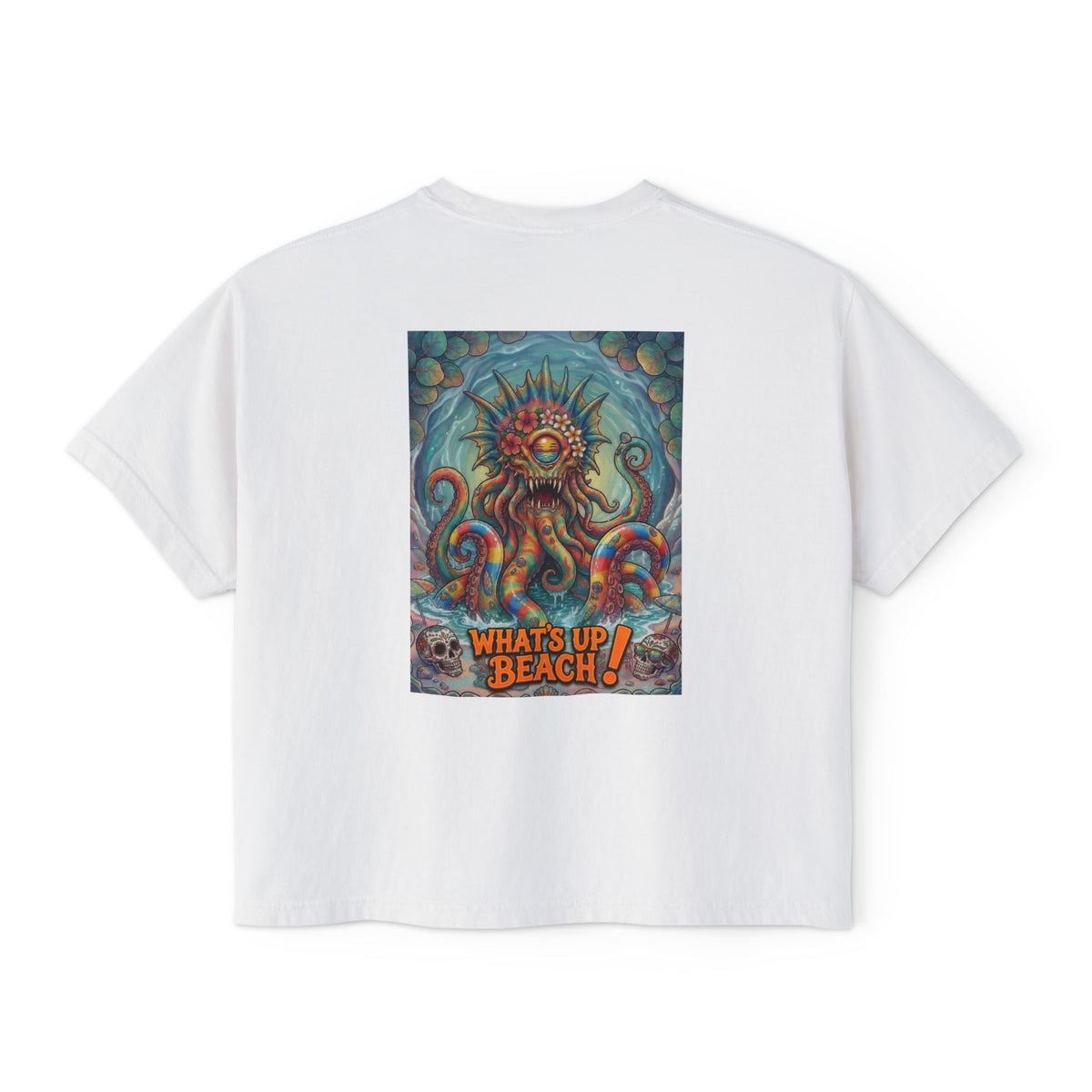 Tooth and Pixel - Beach Cthulhu T-Shirt — "What's Up Beach!" Graphic boxy Tee-Party joke, Hilarious