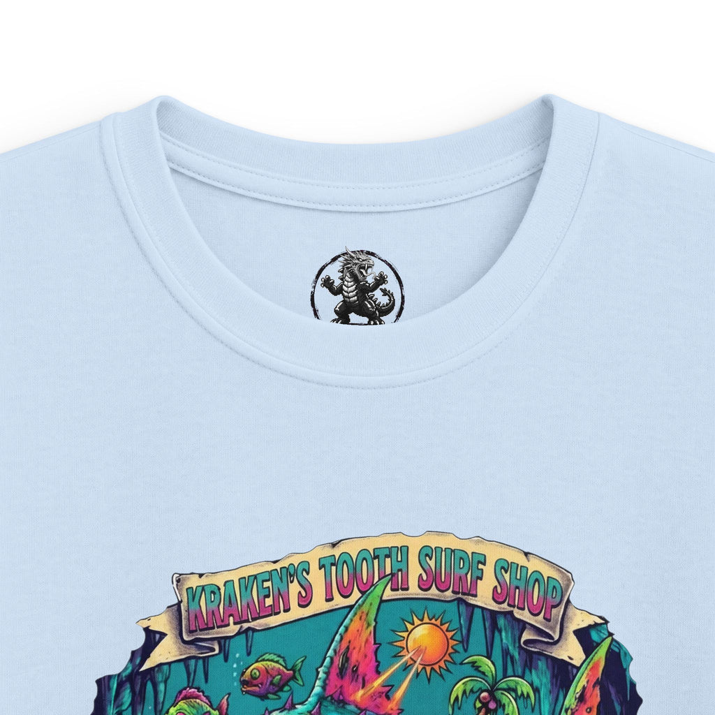 Tooth and Pixel- KID SIZE- 'Kraken's Surf Shop'— Neon Neo punk surf, Shark, Monster, endless fun.