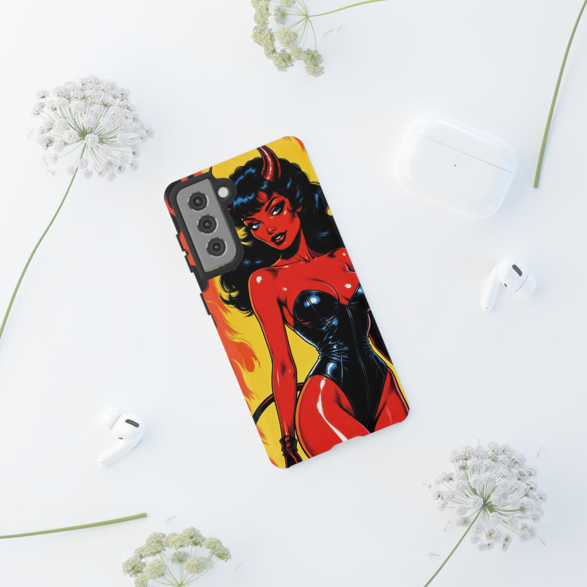 Devil Pin-Up Phone Case — Vintage Kitsch Flame Design