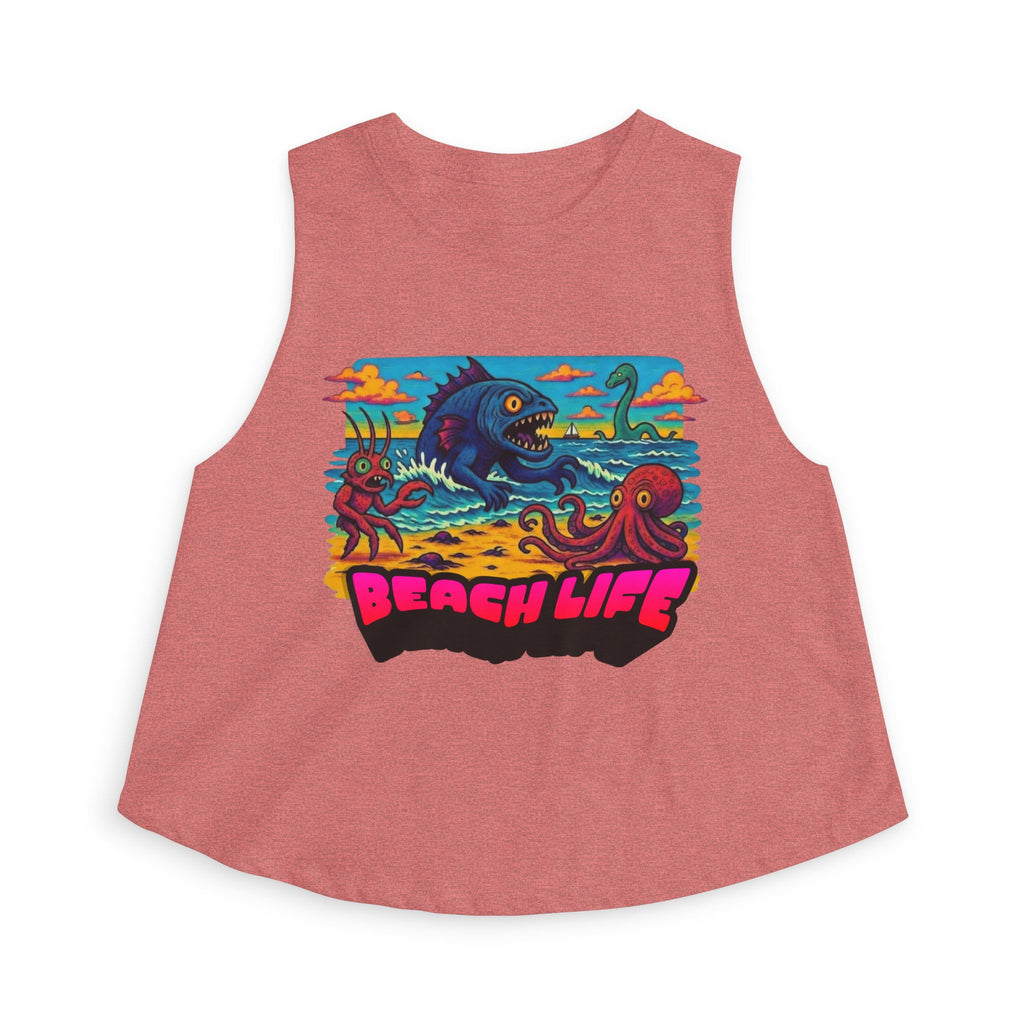 T&P- Funny Whimsical Beach Life Crop Top — Retro Surf Monster Graphic Tank for Summer