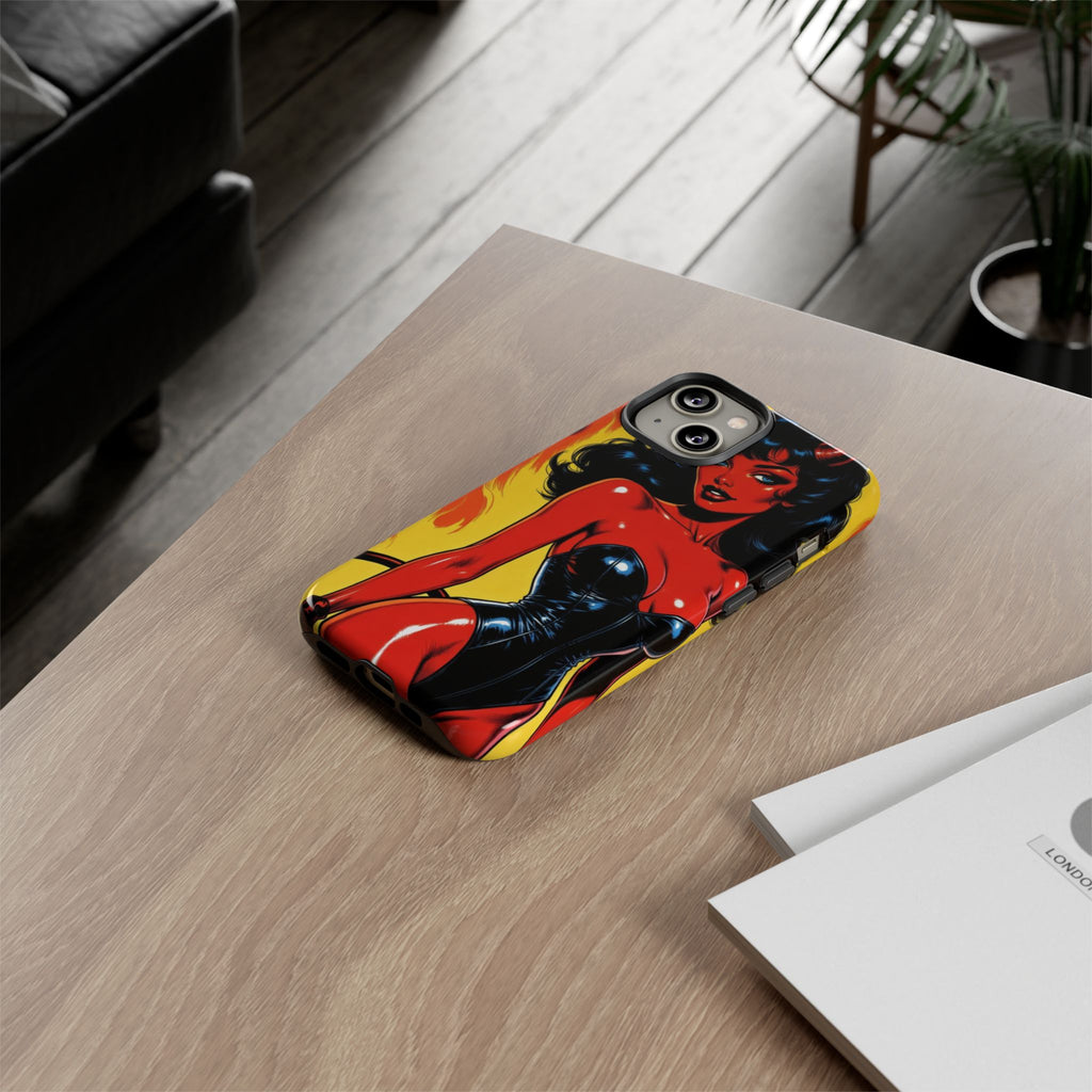 Devil Pin-Up Phone Case — Vintage Kitsch Flame Design