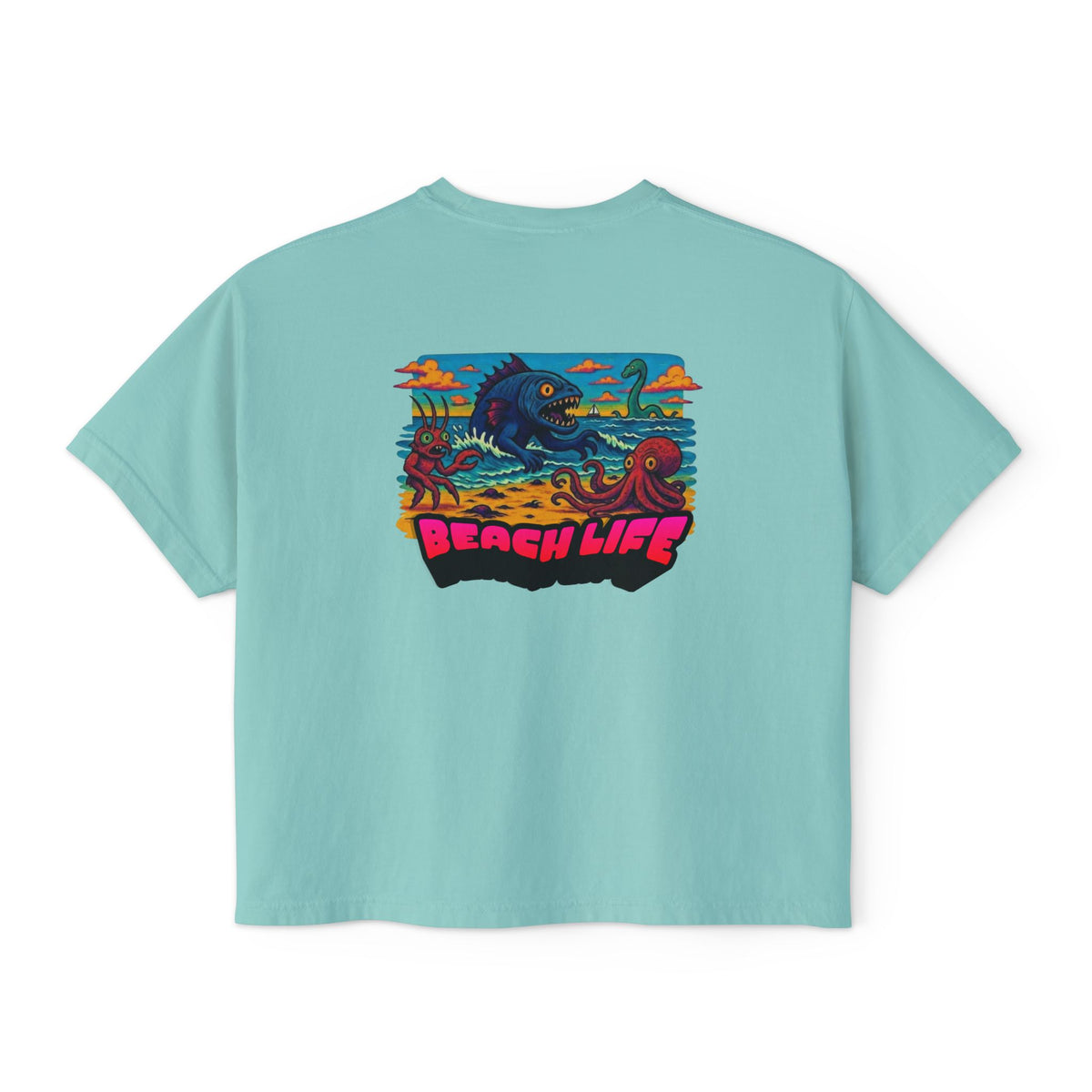T&P- Whimsical Beach Life Women's Boxy Tee — Funny Scary Sea Creatures Vacation Shirt