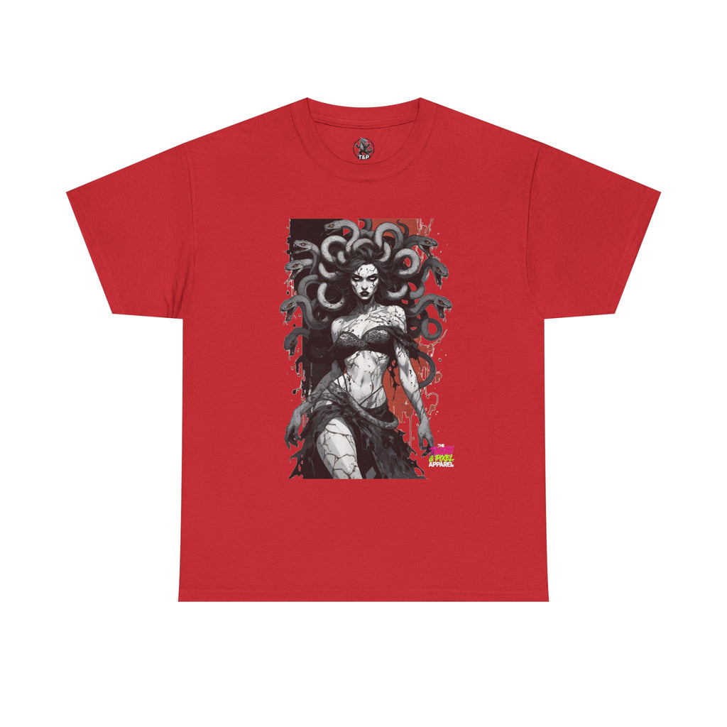 Tooth and Pixel- In the pale light Medusa Gothic Art Tee – Mythic Snake-Headed Woman Graphic Shirt