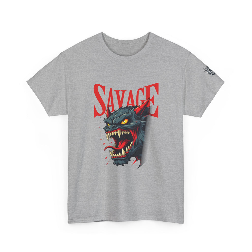 Savage Demon Graphic Tee — Fierce Retro Cat Illustration T‑Shirt
