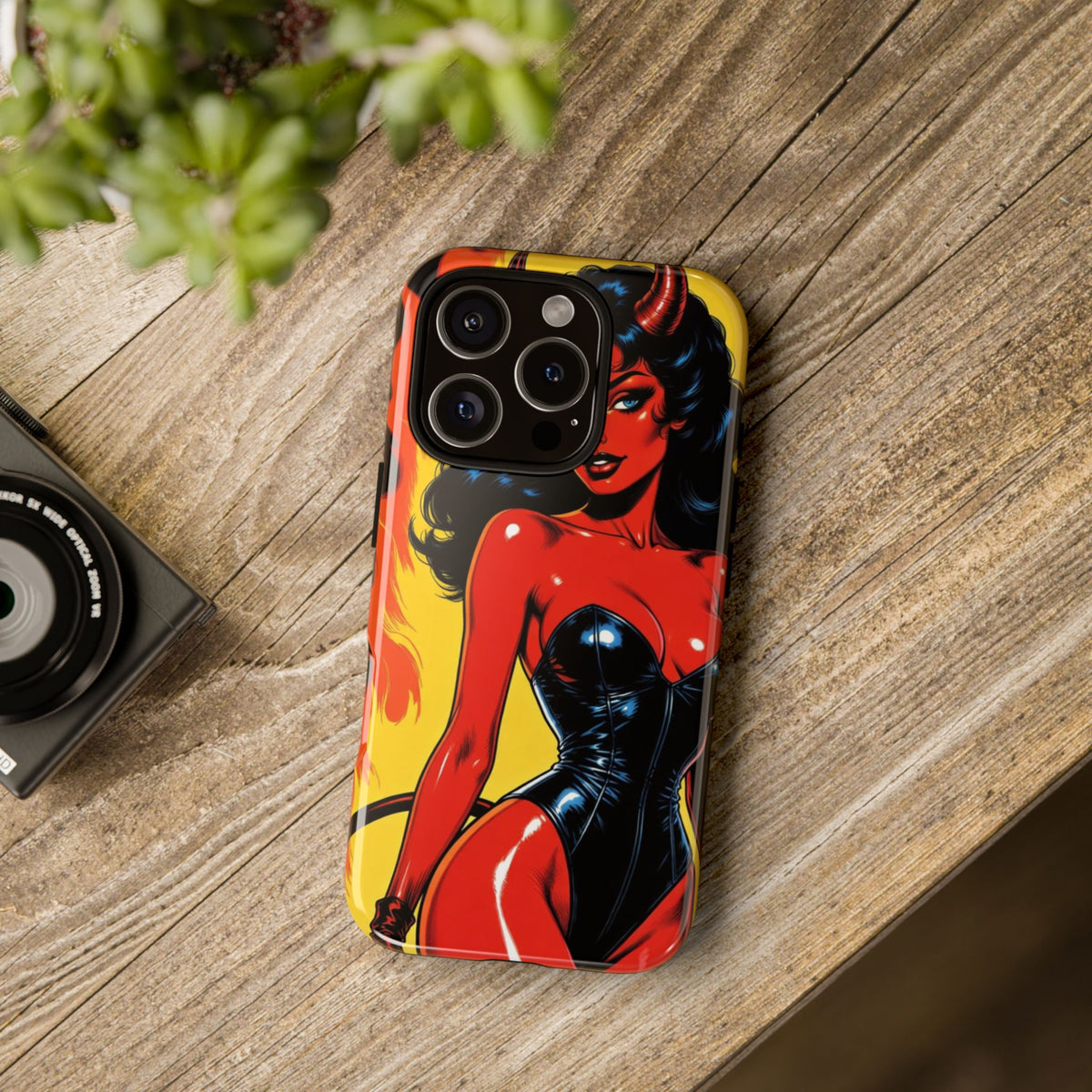 Devil Pin-Up Phone Case — Vintage Kitsch Flame Design