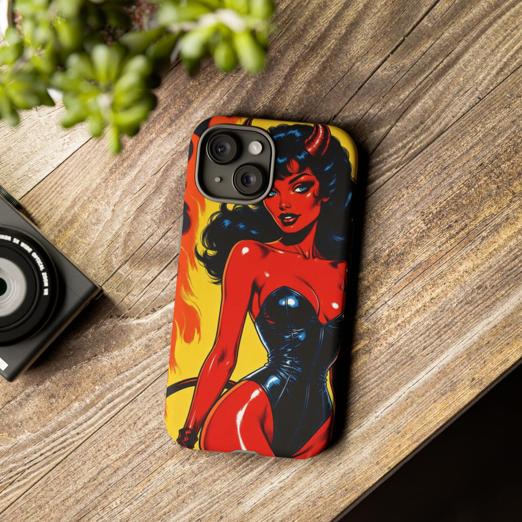Devil Pin-Up Phone Case — Vintage Kitsch Flame Design
