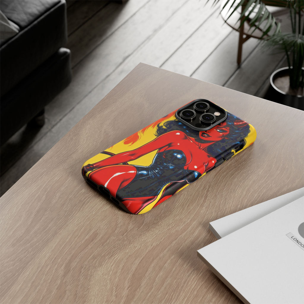 Devil Pin-Up Phone Case — Vintage Kitsch Flame Design