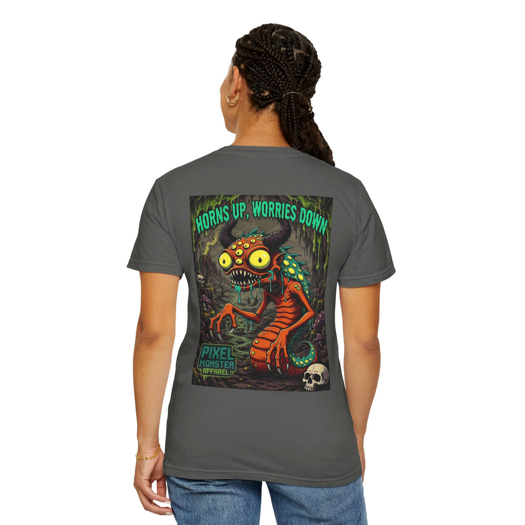 Tooth and Pixel- . "Horns Up, Worries Down" T-Shirt. Wear it to the office BBQ we dare ya!