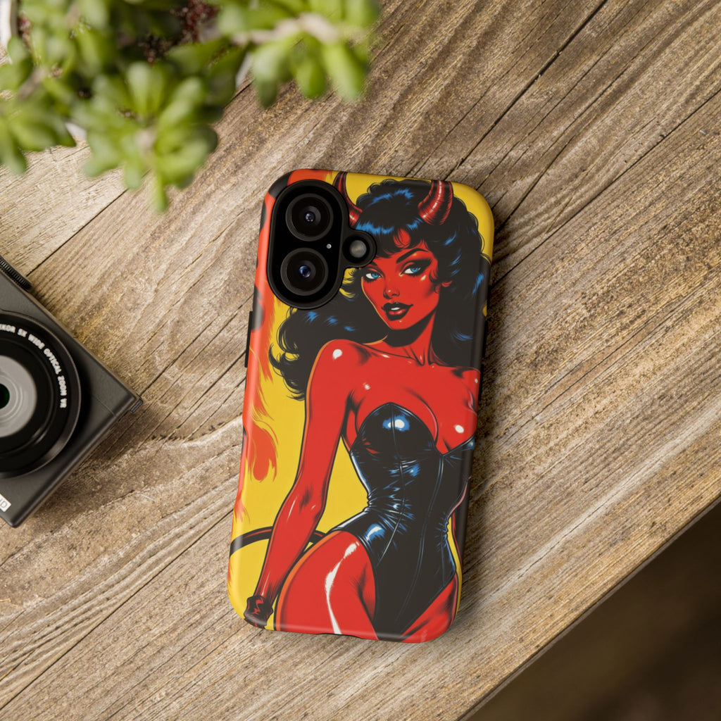 Devil Pin-Up Phone Case — Vintage Kitsch Flame Design