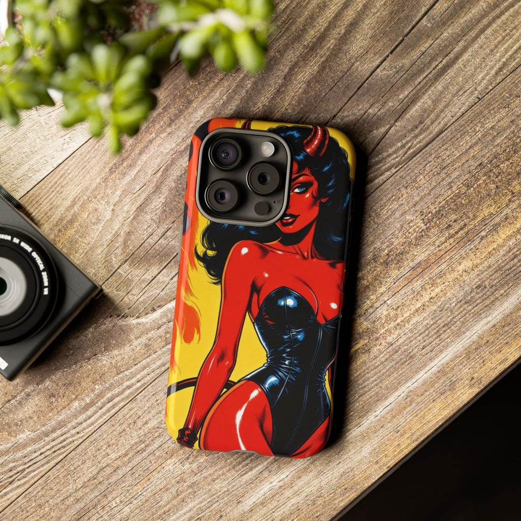 Devil Pin-Up Phone Case — Vintage Kitsch Flame Design