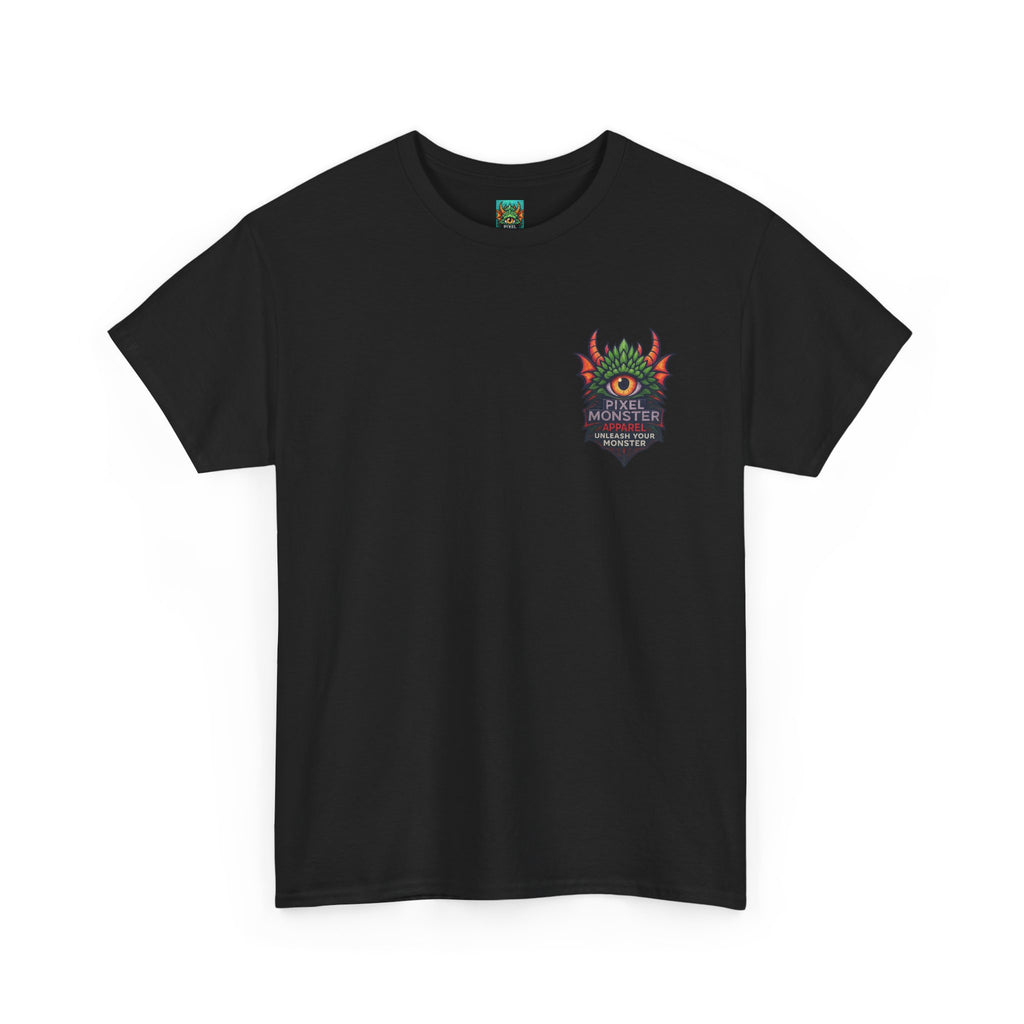 Gangland Vampire with Pixel Monster pocket logo T‑Shirt — Retro Gothic Vampire Streetwear Tee