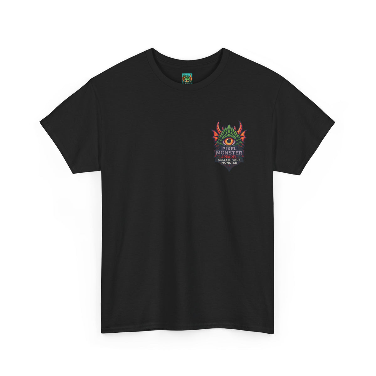 Gangland Vampire with Pixel Monster pocket logo T‑Shirt — Retro Gothic Vampire Streetwear Tee