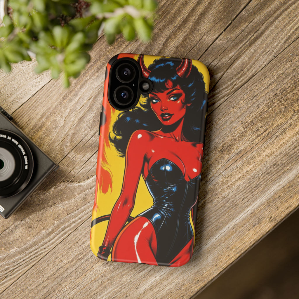 Devil Pin-Up Phone Case — Vintage Kitsch Flame Design