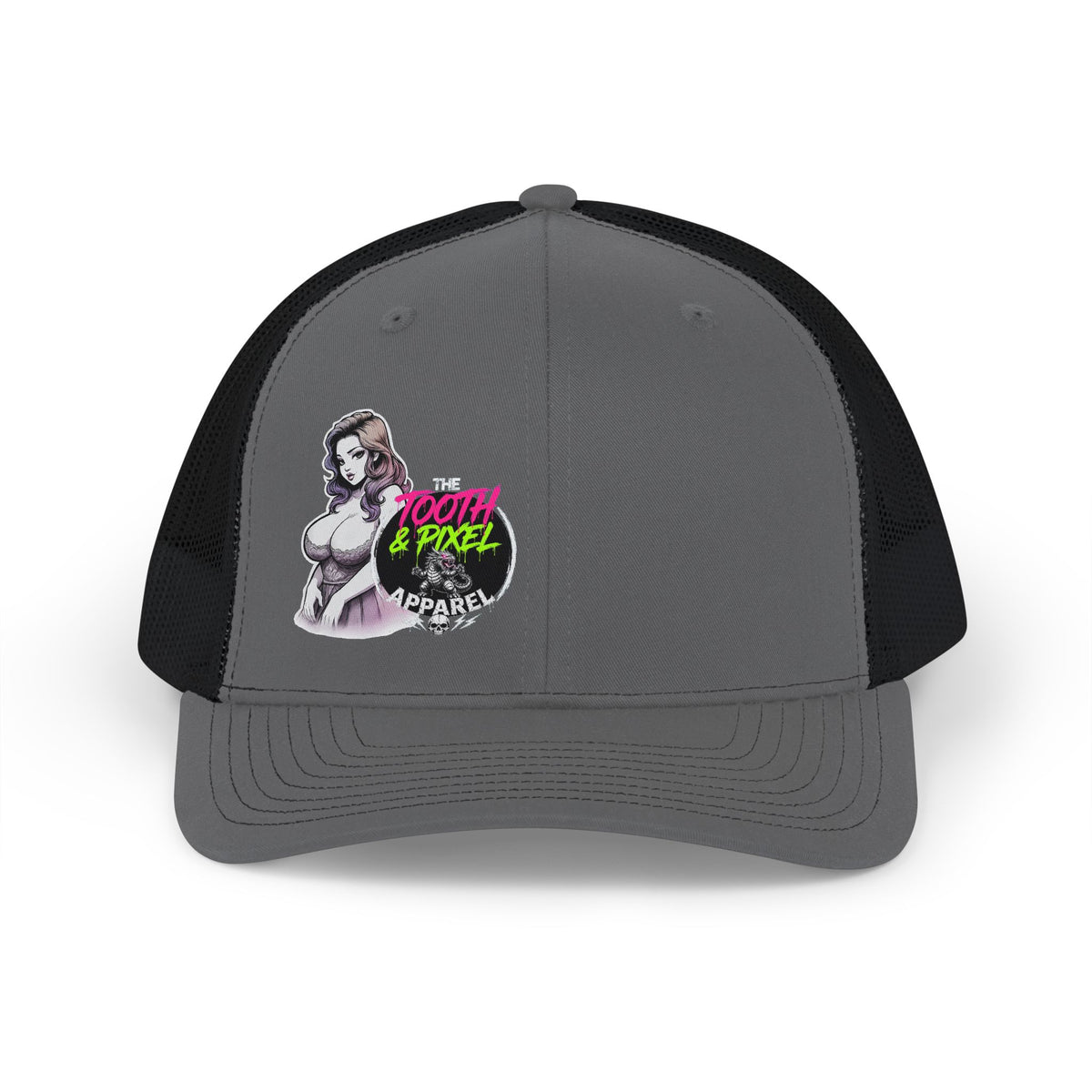 T&P-Retro Pin-Up peeking from behind The Tooth and Pixel Logo- Snapback Baseball Hat