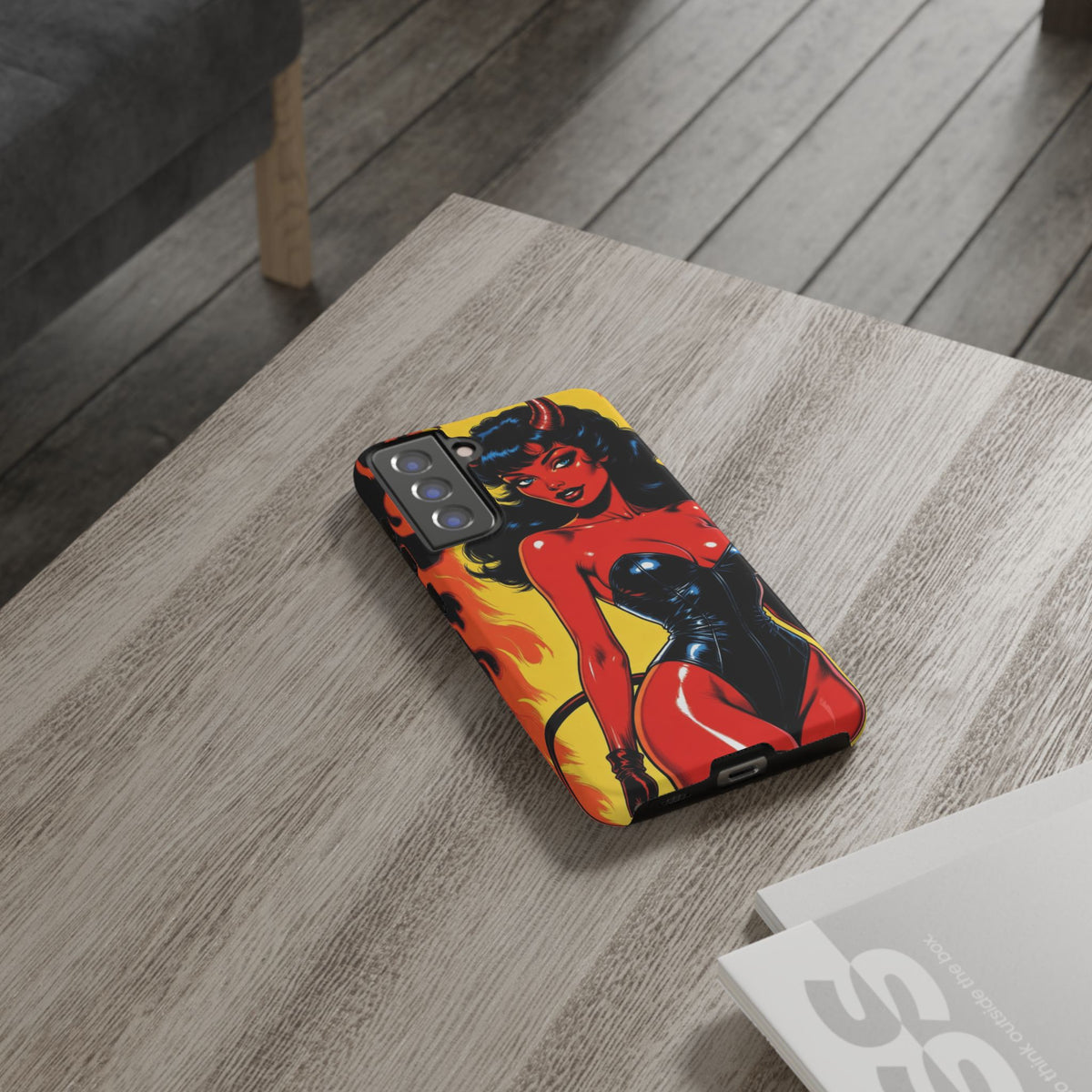 Devil Pin-Up Phone Case — Vintage Kitsch Flame Design
