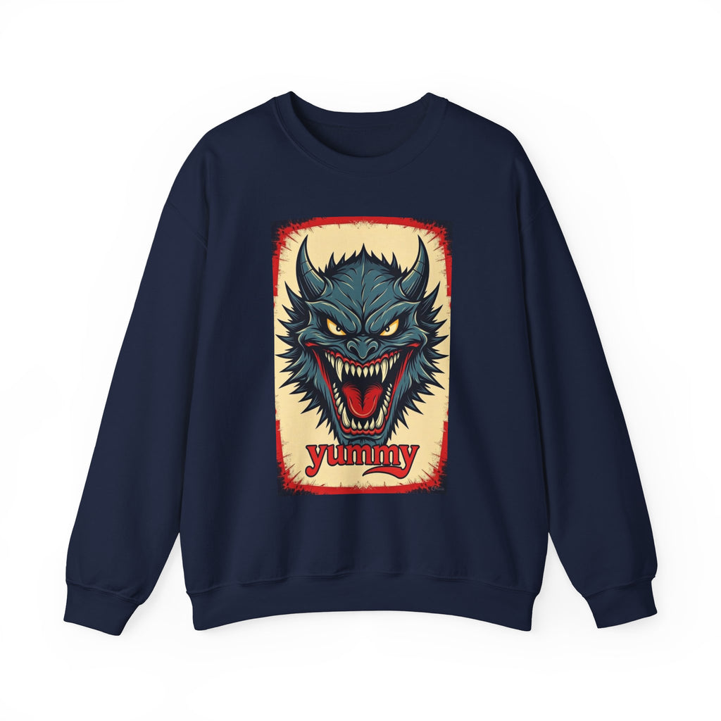 Blue Beast Crewneck Sweatshirt — "Yummy, Blue beast" Graphic