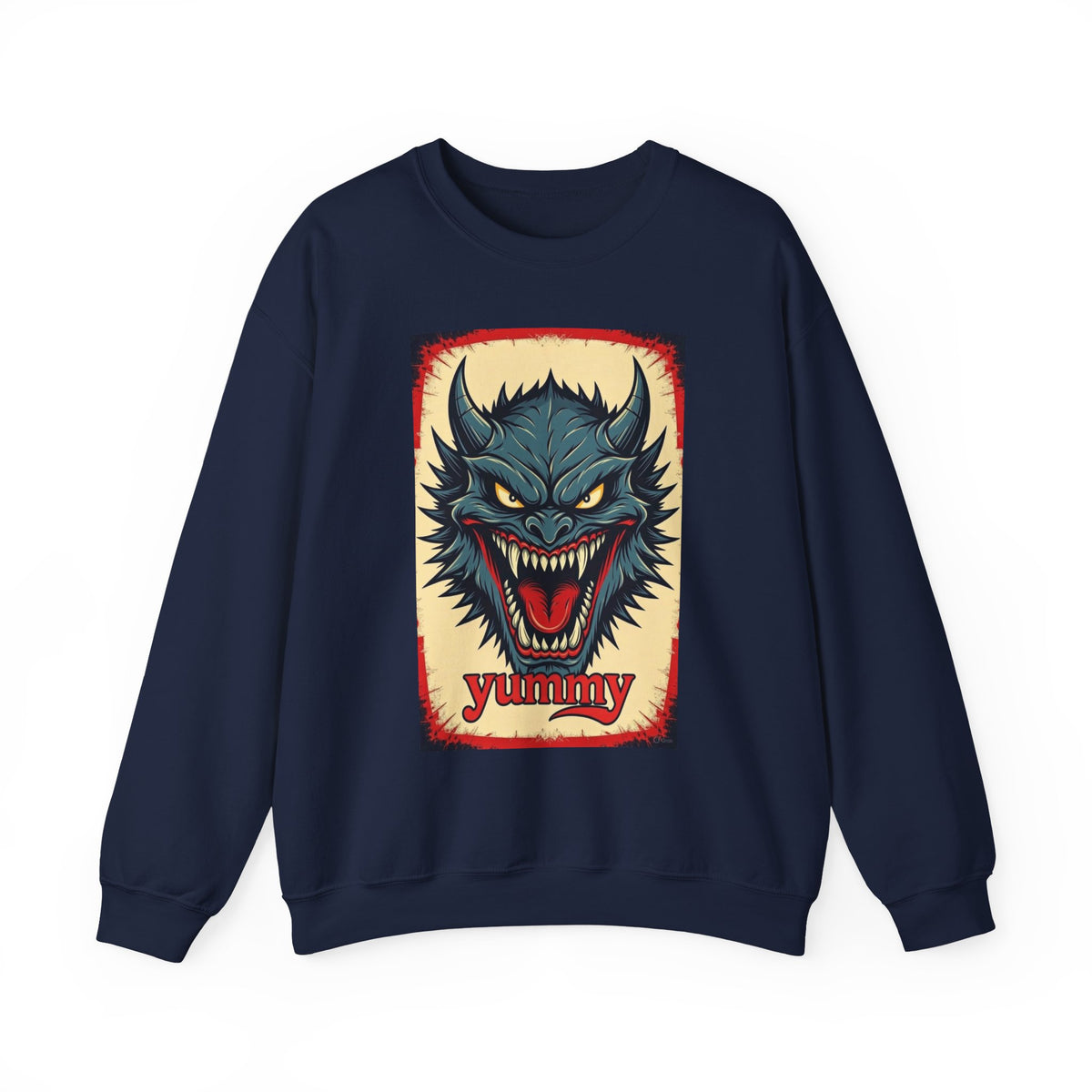 Blue Beast Crewneck Sweatshirt — "Yummy, Blue beast" Graphic
