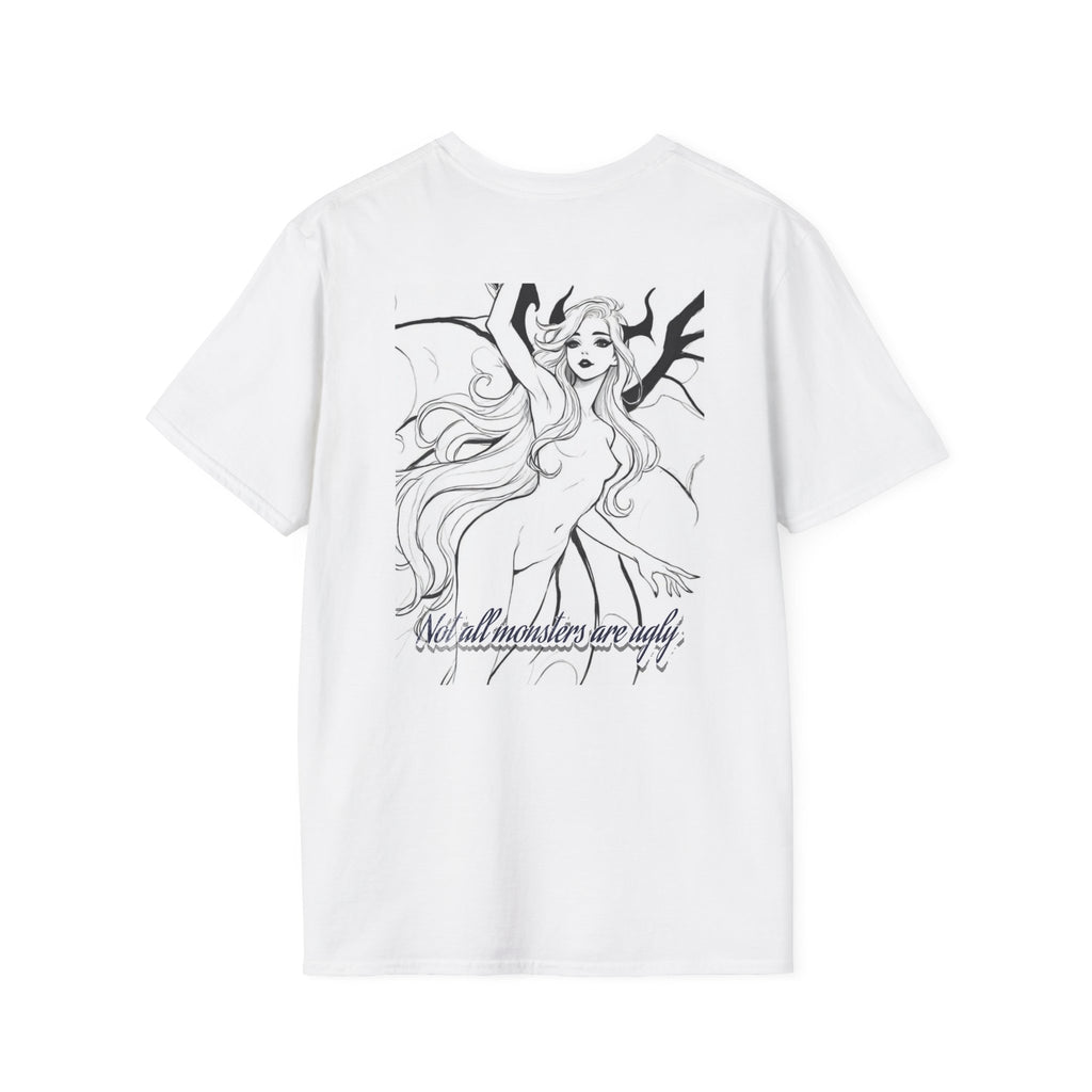 T&P- Forest Nymph T-Shirt-Version #1- Backside Graphic— "Not All Monsters Are Ugly" Black & White