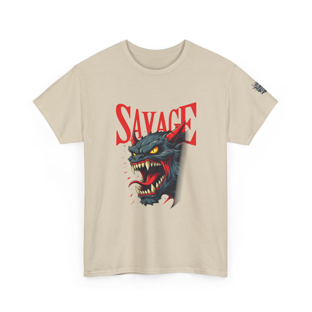 Savage Demon Graphic Tee — Fierce Retro Cat Illustration T‑Shirt