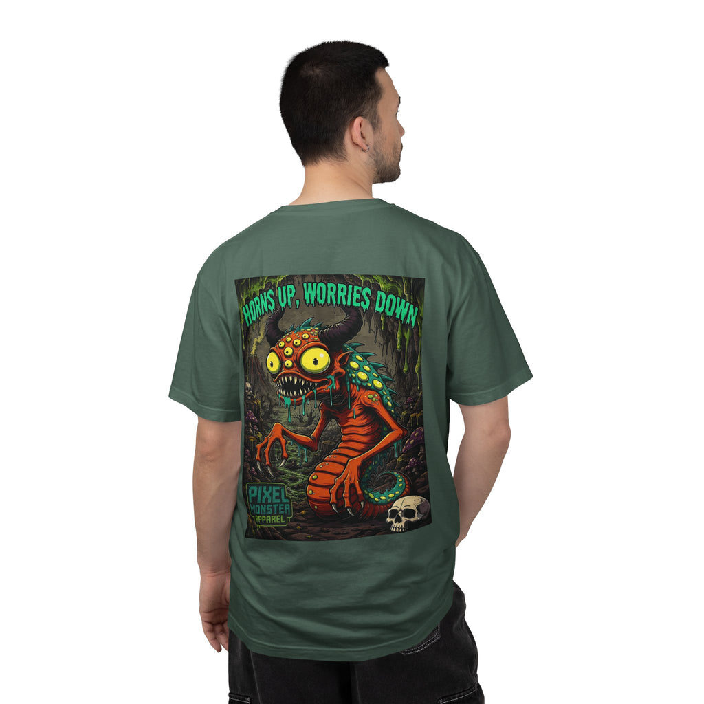 Tooth and Pixel- . "Horns Up, Worries Down" T-Shirt. Wear it to the office BBQ we dare ya!